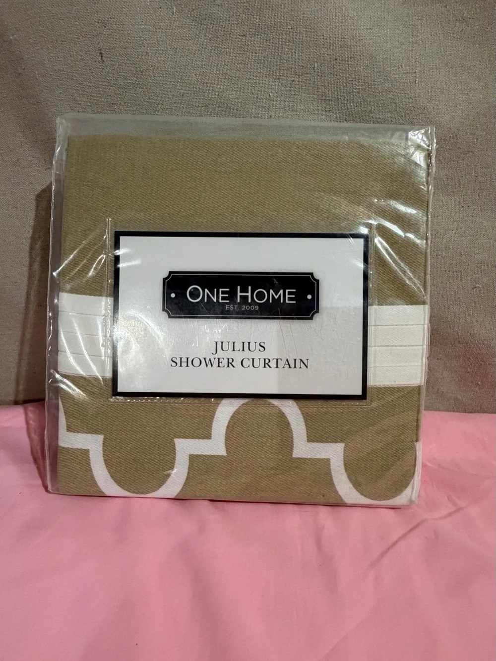 One Home Julius Shower Curtain in tan Geometric 72x72 inch